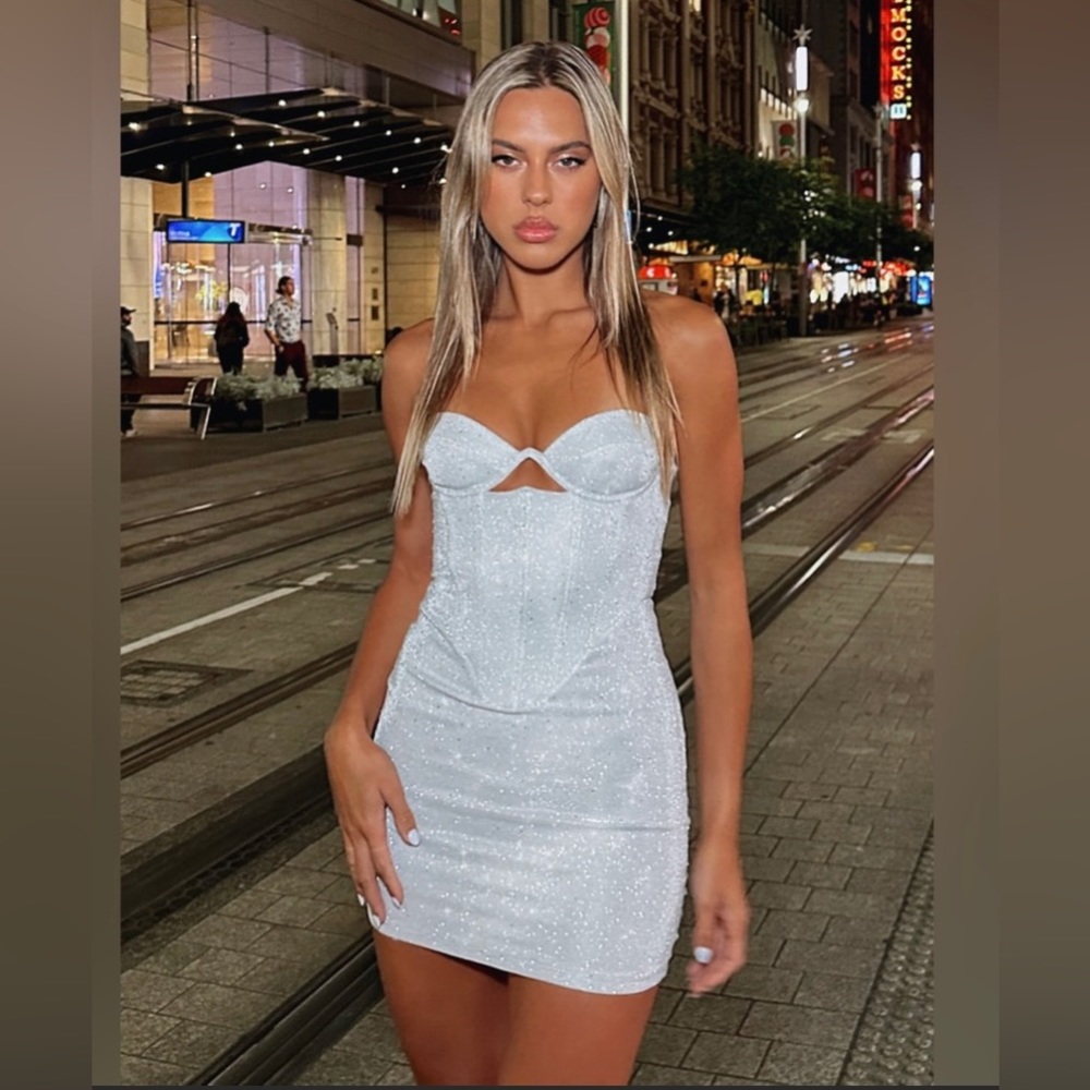 White Fox Boutique Ring the Alarm Mini Dress Silver